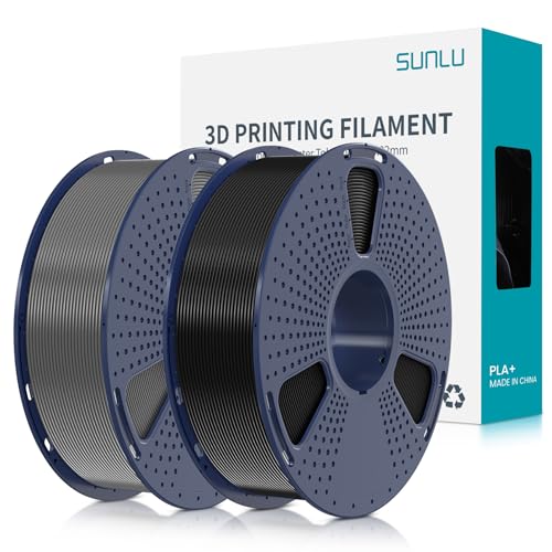 SUNLU PLA+ Filament 1.75mm 2KG, PLA Plus 3D Drucker Filament, Stärker belastbar, Neatly Wound,2 Spool 3D Druck PLA+ Filament, Maßgenauigkeit +/- 0.02mm, Schwarz+Grau von SUNLU