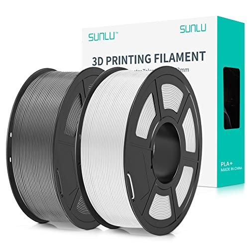 SUNLU PLA+ Filament 1.75mm 2KG, PLA Plus 3D Drucker Filament, Stärker belastbar, Neatly Wound,2 Spool 3D Druck PLA+ Filament, Maßgenauigkeit +/- 0.02mm, Weiß+Grau von SUNLU