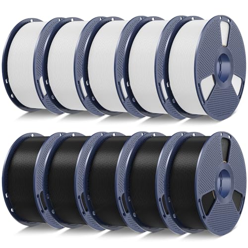 SUNLU PLA Filament 10KG Mehrfarbiges, 3D Drucker Filament PLA 1.75mm +/- 0,02mm, Einfach zu Verwenden, Anfängerfreundlich, 1KG Spule, 10 Pcs. (5 Spulen Schwarz und 5 Spulen Weiß) von SUNLU