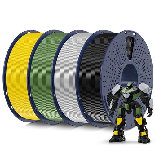 SUNLU PLA Filament Mehrfarbiges Set, 3D Drucker Filament PLA 1.75mm +/- 0,02mm, Passend Für Sie Meisten FDM 3D Drucker, 1KG Spool, 4 Pcs. (Schwarz + Olivgrün + Silbrig + Gelb) von SUNLU