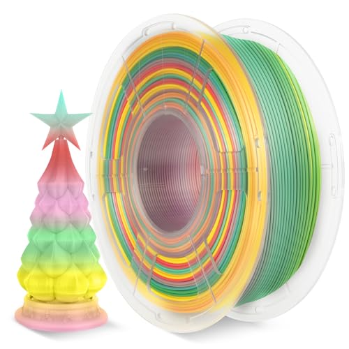 SUNLU PLA Filament Regenbogen, Mehrfarbiges 3D Drucker Filament, Farbwechsel alle 8 Meter, Geeignet für Weihnachtsdekoration, 1 kg, 330 Meter 3D Druck Filament, PLA Regenbogen (Rot-Rosa-Grün-Gelb) von SUNLU