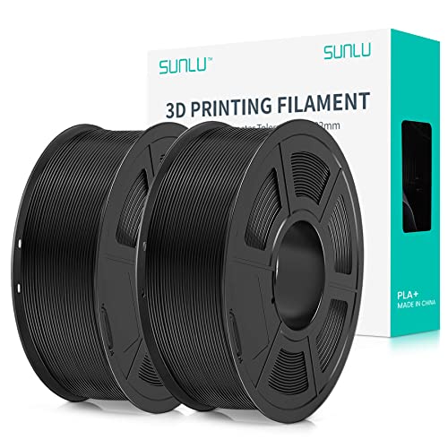 SUNLU PLA+ Filament 1.75mm 2KG, PLA Plus 3D Drucker Filament, Stärker belastbar, Neatly Wound,2 Spool 3D Druck PLA+ Filament, Maßgenauigkeit +/- 0.02mm, Schwarz+Schwarz von SUNLU