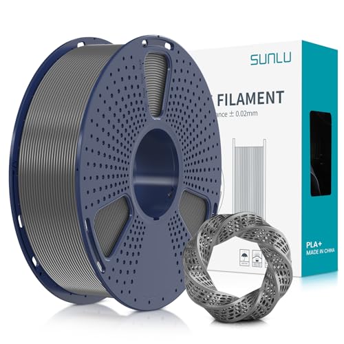 SUNLU PLA+ Filament 1.75mm, PLA Plus 3D Drucker Filament, Stärker belastbar, Neatly Wound, 1KG 3D Druck PLA+ Filament, Maßgenauigkeit +/- 0.02mm, Grau von SUNLU