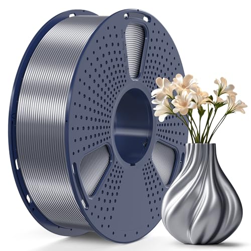SUNLU PLA Plus Shiny Silk 3D Drucker Filament 1.75mm, Silk PLA+ 3D Druck Filament mit Seidenglattes Finish, Gute Farbwiedergabe, Maßgenauigkeit +/- 0,02mm, 1kg(2.2lb) Spule, PLA+ Silk Grau von SUNLU