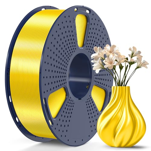 SUNLU PLA Plus Shiny Silk 3D Drucker Filament 1.75mm, Silk PLA+ 3D Druck Filament mit Seidenglattes Finish, Gute Farbwiedergabe, Maßgenauigkeit +/- 0,02mm, 1kg(2.2lb) Spule, PLA+ Silk Gelb von SUNLU