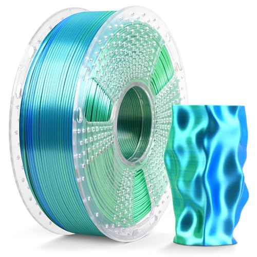 SUNLU Silk PLA Plus 3D Druckerfilament, zweifarbiges glänzendes PLA+ Filament 1.75mm, Seidentexturen, 360° Drehung enthüllt vielfältige Farben, Maßgenauigkeit+/-0.02mm, 1kg Spule(2.2lbs), Blau Grün von SUNLU
