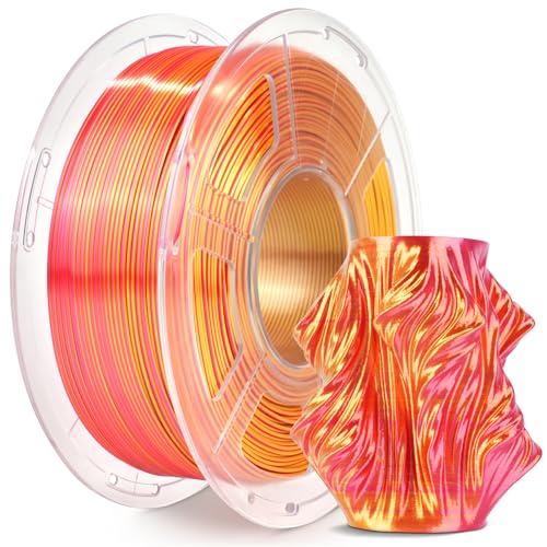SUNLU Silk PLA Plus 3D Druckerfilament, zweifarbiges glänzendes PLA+ Filament 1.75mm, Seidentexturen, 360° Drehung enthüllt vielfältige Farben, Maßgenauigkeit+/-0.02mm, 1kg Spule(2.2lbs), Rosa Gold von SUNLU