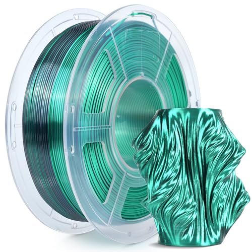 SUNLU Silk PLA Plus 3D Druckerfilament, zweifarbiges glänzendes PLA+ Filament 1.75mm, Seidentexturen, 360° Drehung enthüllt vielfältige Farben, Maßgenauigkeit+/-0.02mm, 1kg Spule(2.2lbs), Schwarz Grün von SUNLU