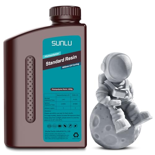 SUNLU 3D Drucker Resin 1KG, 405nm UV Härtendes Standard Photopolymer Schnellharz für 4K/8K LCD/DLP/SLA 3D Druck, Hohe Präzision, Geringe Schrumpfung, Grau 1000g von SUNLU