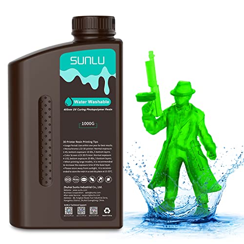 SUNLU Wasser Abwaschbar 3D Drucker Resin 1KG, 405nm UV Harz 3D Druck Photopolymer Harz für 4/6/8K LCD DLP SLA Resin 3D Printer, Hohe Präzision,Geringer Geruch,Water Washable,Transparent grün 1000g von SUNLU