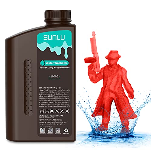 SUNLU Wasser Abwaschbar 3D Drucker Resin 1KG, 405nm UV Harz 3D Druck Photopolymer Harz für 4/6/8K LCD DLP SLA Resin 3D Printer, Hohe Präzision,Geringer Geruch,Water Washable,Transparentes Rot 1000g von SUNLU