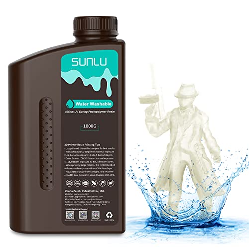 SUNLU Wasser Abwaschbar 3D Drucker Resin 1KG, 405nm UV Harz 3D Druck Standard Photopolymer Harz für 4/6/8K LCD DLP SLA Resin 3D Printer, Hohe Präzision,Geringer Geruch,Water Washable,Transparent 1000g von SUNLU