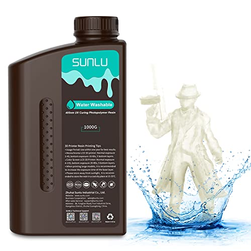 SUNLU Wasser Abwaschbar 3D Drucker Resin 1KG, 405nm UV Harz 3D Druck Standard Photopolymer Harz für 4/6/8K LCD DLP SLA Resin 3D Printer, Hohe Präzision,Geringer Geruch,Water Washable,Transparent 1000g von SUNLU