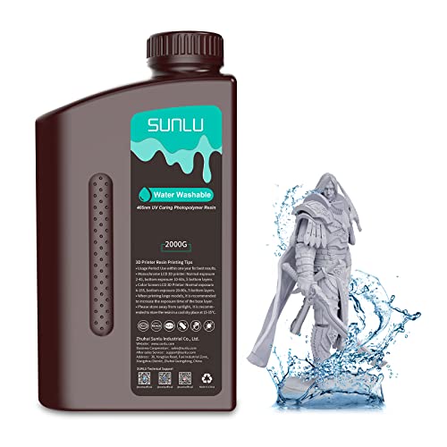 SUNLU Wasser Abwaschbar 3D Drucker Resin 2kg, 405nm UV Harz 3D Druck Standard Photopolymer Harz für 4/6/8K LCD DLP SLA Resin 3D Printer, Hohe Präzision, Geringer Geruch, Water Washable, Grau 2000g von SUNLU