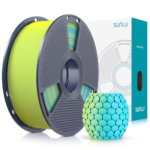 SUNLU Zweifarbiges Matte PLA Filament 1.75mm, Matte 3D Drucker Filament PLA mit 2 Farben Gradient, Maßhaltigkeit +/- 0.02mm, PLA Filament 1kg Spule (Gelb Cyan) von SUNLU
