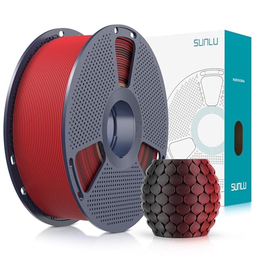 SUNLU Zweifarbiges Matte PLA Filament 1.75mm, Matte 3D Drucker Filament PLA mit 2 Farben Gradient, Maßhaltigkeit +/- 0.02mm, PLA Filament 1kg Spule (Schwarz Rot) von SUNLU
