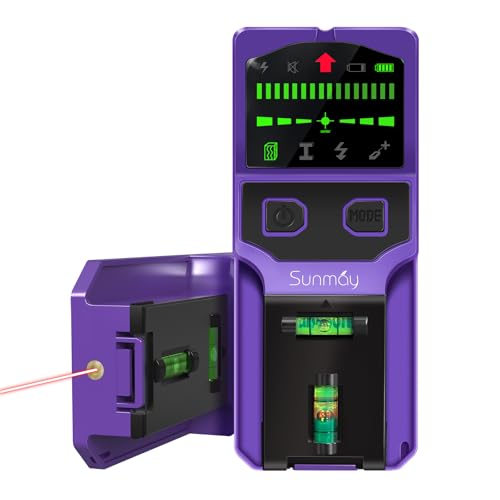 SUNMAY Leitungssucher Ortungsgerät mit Alarm, Stromleitungsfinder, 7 in 1 Wand Scanner Detektor Multifunktional Stud Finder Wandmetalldetektor mit HD-LCD-Display für Holz, Metall, Rohre, Kabel von SUNMAY