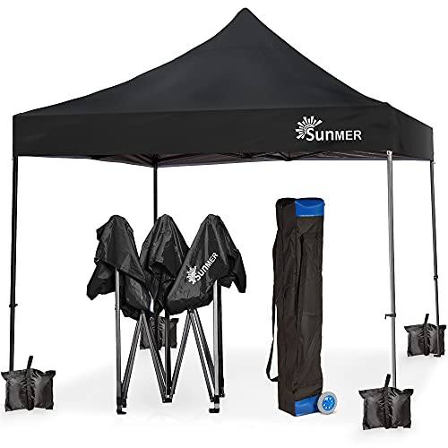 SUNMER Pop-Up-Pavillon, 3 x 3 m, vollständig wasserdicht (420D Oxford PVC) mit robustem, rostbeständigem Stahlrahmen, Tragetasche mit Rollen für einfachen Transport, Schwarz von SUNMER