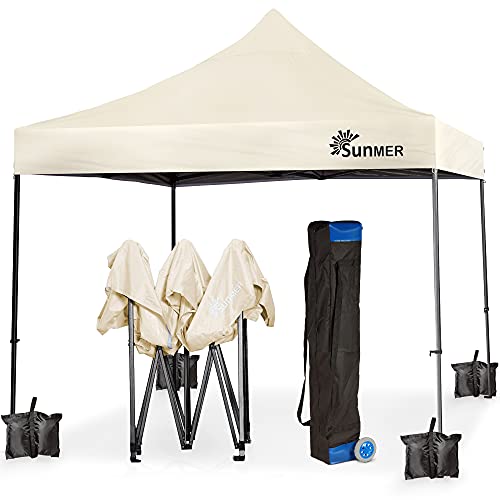 SUNMER Pop-Up-Pavillon, 3 x 3 m, vollständig wasserdicht (420D Oxford PVC) mit robustem rostbeständigem Stahlrahmen, Tragetasche mit Rollen für einfachen Transport, elfenbeinfarben von SUNMER