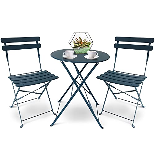 SUNMER Terrassen-Bistro-Set, 3-teilig, mit klappbarem Tisch und Stühlen, pulverbeschichtetes Stahlgestell, leicht zu transportieren, jeder Stuhl kann 120 kg tragen, ideal für Garten, Terrasse, Balkon, von SUNMER