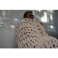 Handgestrickte 100% Merinodecke Grobstrick Decke Gemütliche Wolldecke von SUNMERINOSS