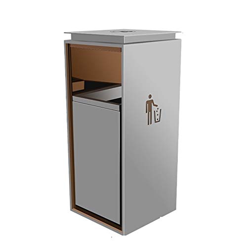 Edelstahl-Mülleimer für drinnen und draußen, hochwertige vertikale Büro-Papierkörbe, Müllcontainer, Recyclingbehälter (Farbe: Schwarz) (Silber, Einheitsgröße) von SUNMME