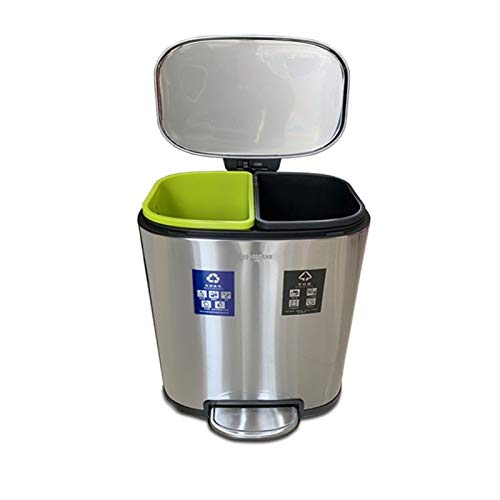 Edelstahl-Mülleimer mit 2 quadratischen Behältern, großer Metall-Treppenabfalleimer mit Deckel, Klassifizierungs-Mülleimer für den Außenbereich oder gewerbliche Nutzung, Abfallrecycling (Farbe: Silber von SUNMME