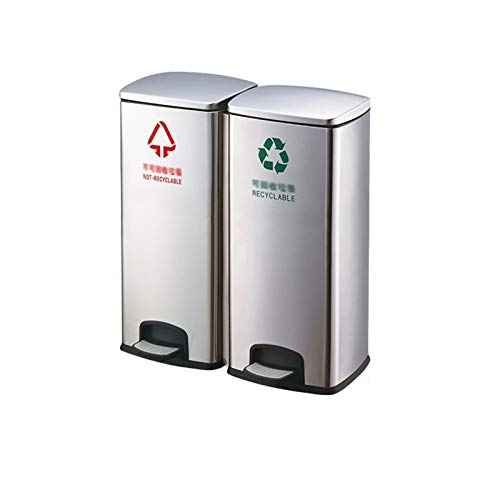 Edelstahl-Mülleimer mit 2 quadratischen Behältern, großer Metall-Treppenmülleimer mit Deckel, Klassifizierungs-Mülleimer für den Außenbereich oder die gewerbliche Nutzung, Abfallrecycling (Farbe: Silb von SUNMME