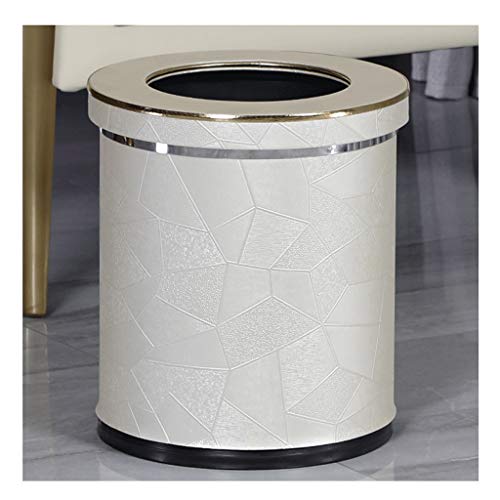 Mülleimer aus Pu-Leder mit Deckel, Papierkorb, herausnehmbarem Inneneimer, für Hotel, Schlafzimmer, Badezimmer, Wohnzimmer usw. (Farbe: Weißmarmor) (Beige, Einheitsgröße) von SUNMME
