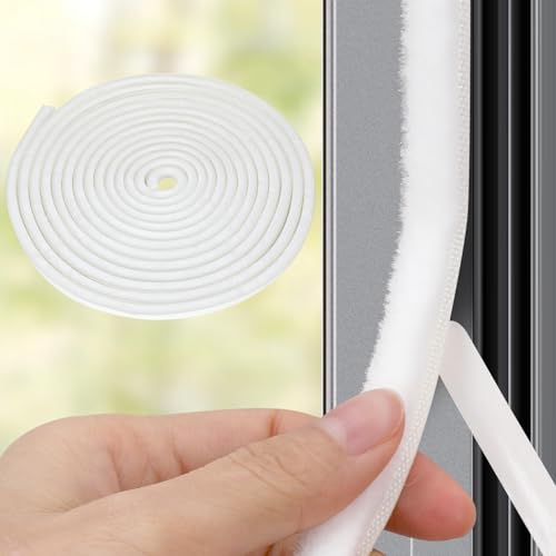SUNMON Bürstendichtung Türdichtung Selbstklebend 9 mm(B) x 9mm(D) x6M(L), Weiß Türbodendichtung Insektenschutz, Dichtungsbürste für Tür 4,5-8 mm, Fenster, Kleiderschränk, Zugluftstopper für Türen von SUNMON