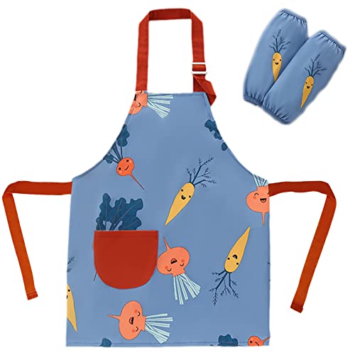 SUNNEKO Kochschürze Kinder Schürzen Kind mit Tasche Wasserdicht Jungen Mädchen Verstellbare Küchenschürze Basteln Bemalen Backen Kochen Malschürze Kunstkittel Arbeitsschürze Painting Bastelschürze von SUNNEKO