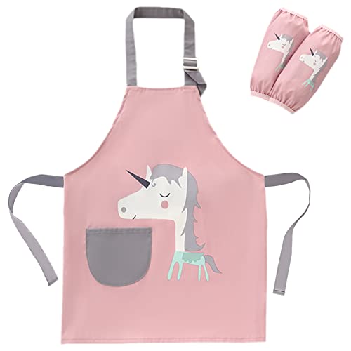 SUNNEKO Kochschürze Kinder Schürzen mit Tasche Wasserdicht Jungen Mädchen Verstellbare Küchenschürze Basteln Bemalen Backen Kochen Malschürze Kunstkittel Arbeitsschürze Painting Bastelschürze von SUNNEKO