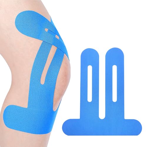 SUNNIFLY 10 Stück Precut Kinesiotapes Knie, Knietapes Vorgeschnitten Knie, Elastisch & wasserfest, Kinesiologie Tape wird zur Unterstützung und Stabilisierung des Knies verwendet (blau) von SUNNIFLY