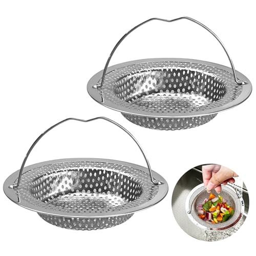 SUNNIFLY 2 Stück Sieb für Spülbecken, Edelstahl Abflusssieb Küchenspüle, Waschbecken Sieb mit Griff, Verstopfungsschutz, Wiederverwendbar (OD 11 cm x B 8 cm x H 2 cm) von SUNNIFLY