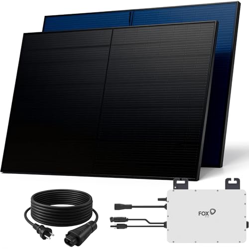 SUNNIVA® 1000W Balkonkraftwerk BIFAZIAL FULLBLACK komplett Steckdose FOX ESS 800W Wechselrichter, PV Solaranlage, 2x 500W Glas-Glas Solarmodule, inkl. 5m Kabel, Bluetooth WIFI, Komplettset von SUNNIVA
