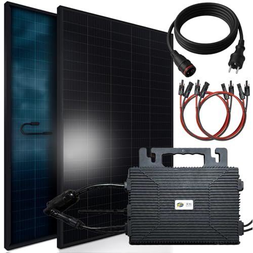 SUNNIVA® 920W Balkonkraftwerk BIFAZIAL FULLBLACK komplett Steckdose ASTRO-E 800W Wechselrichter, PV Solaranlage, 2x 460W Glas-Glas Solarmodule, inkl. 5m Kabel, Bluetooth WIFI, Komplettset von SUNNIVA