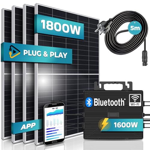SUNNIVA 1800W Balkonkraftwerk 1600W komplett Steckdose - Astro Energy 1600W Wechselrichter - PV Solaranlage Komplettset - 4x 450W Solarmodule - inkl. 5m Kabel - Bluetooth WIFI von SUNNIVA