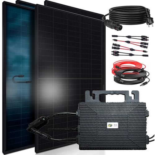 SUNNIVA 1840W Balkonkraftwerk BIFAZIAL FULLBLACK komplett Steckdose ASTRO-E 800W Wechselrichter, PV Solaranlage, 4x 460W Glas-Glas Solarmodule, inkl. 5m Kabel, Bluetooth WIFI, Komplettset von SUNNIVA