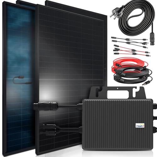 SUNNIVA® 1840W Balkonkraftwerk BIFAZIAL FULLBLACK komplett Steckdose TSUN 800W Wechselrichter, PV Solaranlage, 4x 460W Glas-Glas Solarmodule, inkl. 5m Kabel, Bluetooth WIFI, Komplettset von SUNNIVA