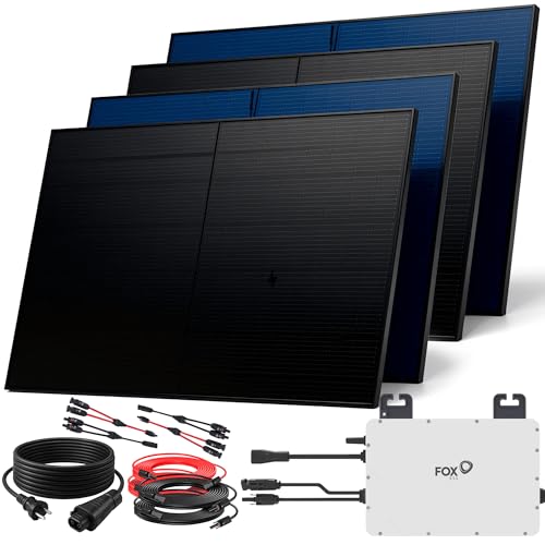 SUNNIVA® 2000W Balkonkraftwerk BIFAZIAL FULLBLACK komplett Steckdose FOX ESS 800W Wechselrichter, PV Solaranlage, 4x 500W Glas-Glas Solarmodule, inkl. 5m Kabel, Bluetooth WIFI, Komplettset von SUNNIVA