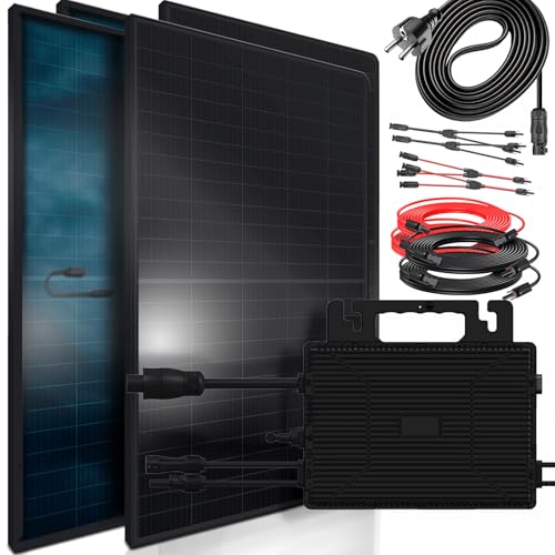 SUNNIVA® 1840W Balkonkraftwerk BIFAZIAL FULLBLACK komplett Steckdose ASTRO-E 800W Wechselrichter, PV Solaranlage, 4x 460W Glas-Glas Solarmodule, inkl. 5m Kabel, Bluetooth WIFI, Komplettset von SUNNIVA
