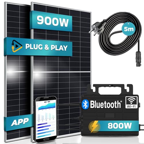 SUNNIVA 900W Balkonkraftwerk 800W komplett Steckdose - Astro Energy 800W Wechselrichter - PV Solaranlage Komplettset - 2x 450W Solarmodule - inkl. 5m Kabel - Bluetooth WIFI von SUNNIVA