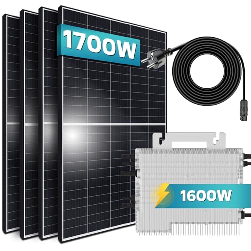 SUNNIVA® Balkonkraftwerk 1700W/1600W Solaranlage, 1600W Deye Micro Wechselrichter mit Wifi, upgradebar & drosselbar, 4 x 425W Solarmodule (1700W), 5m Kabel, Photovoltaikanlage PV, steckerfertig von SUNNIVA