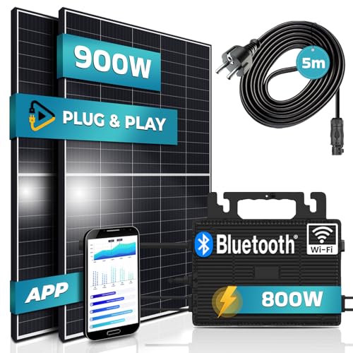 SUNNIVA 900W Balkonkraftwerk 800W komplett Steckdose - Astro Energy 800W Wechselrichter - PV Solaranlage Komplettset - 2x 450W Solarmodule - inkl. 5m Kabel - Bluetooth WIFI von SUNNIVA
