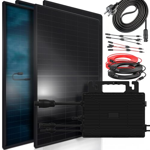 SUNNIVA 2392W Balkonkraftwerk 800W komplett Steckdose, Astro Energy 800W Wechselrichter, PV Solaranlage Komplettset, 4x 460W BIFAZIAL, FULL BLACK, Glas-Glas Solarmodule, inkl.5m Kabel, Bluetooth von SUNNIVA