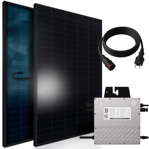 SUNNIVA 920W Balkonkraftwerk BIFAZIAL FULLBLACK komplett Steckdose Beny 800W Wechselrichter, PV Solaranlage, 2x 460W Glas-Glas Solarmodule, inkl. 5m Kabel, Komplettset Photovoltaikanlage von SUNNIVA