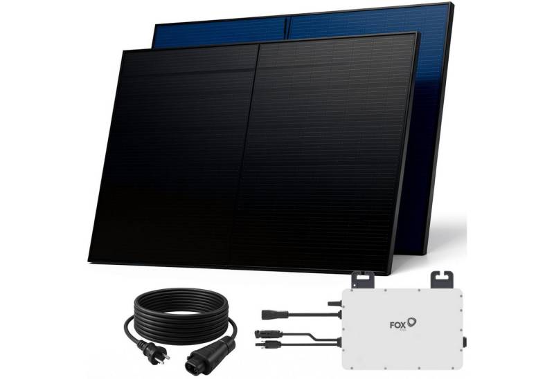 SUNNIVA Balkonkraftwerk 1000W BIFAZIAL FULLBLACK komplett Steckdose, (FOX ESS 800W Wechselrichter, PV Solaranlage, 2x 500W Glas-Glas Solarmodule, inkl. 5m Kabel, Bluetooth WIFI, Komplettset) von SUNNIVA