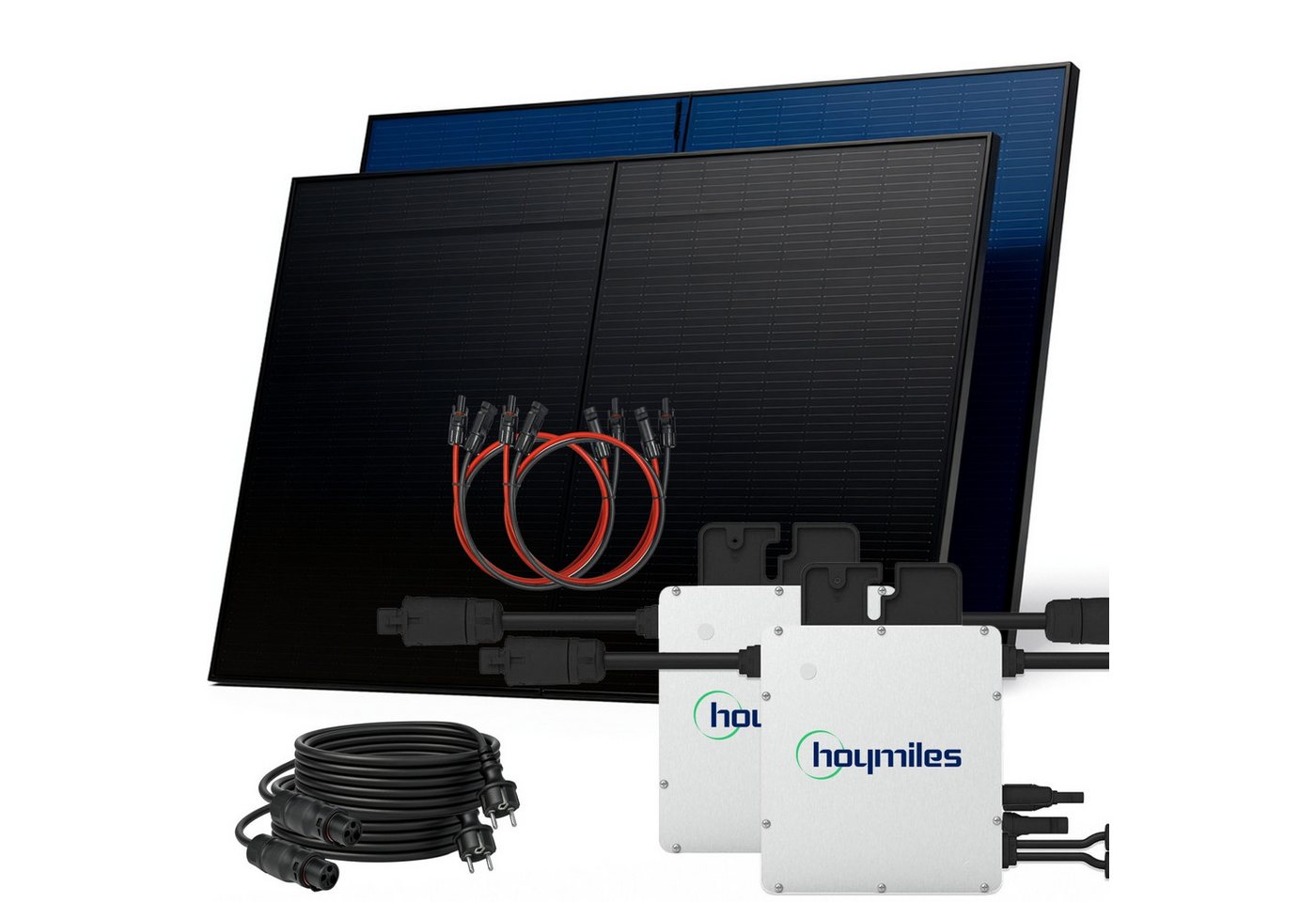 SUNNIVA Balkonkraftwerk 1000W BIFAZIAL FULLBLACK komplett Steckdose, (HOYMILES 2x 400 Watt Wechselrichter, PV Solaranlage Komplettset, 2x 500W N-Type Glas-Glas Bifacial Solarmodule, 2x 5m Kabel) von SUNNIVA