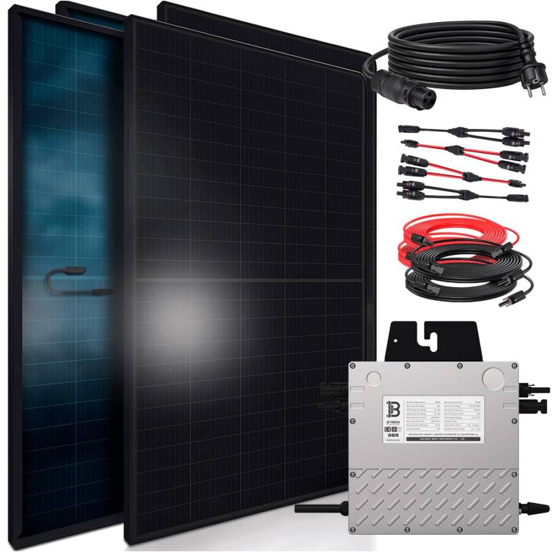 SUNNIVA Balkonkraftwerk 1840 W mit BENY 800 W Wechselrichter inkl.5m Kabel 4x 460 W Solarmodule Bifazial Fullblack Glas-Glas von SUNNIVA