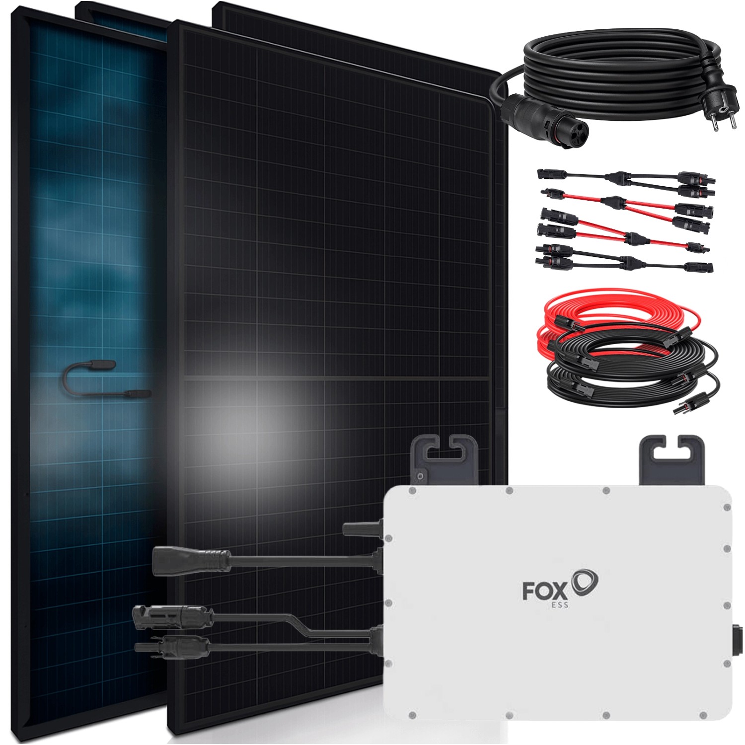 SUNNIVA Balkonkraftwerk 1840 W mit FOX ESS 800 W Wechselrichter inkl.5m Kabel 4x 460 W Solarmodule Bifazial Fullblack Glas-Glas von SUNNIVA